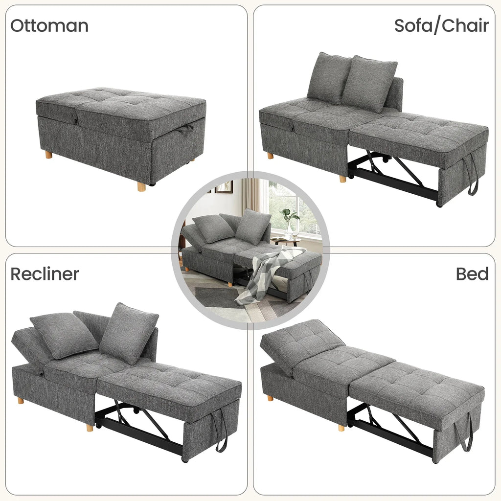 SEJOV 4-in-1 Convertible Sleeper Chair Bed, Linen Sofa Bed for Small Space, Futon Sofa with 2 Throw Pillows for Living Room, Single Recliner with 5 Adjustable Backrest for Bedroom Apartment, Brown