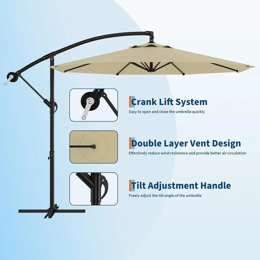 Emorefun Cantilever Umbrella, 10ft Heavy Duty Patio Umbrella with Easy Lift & Tilt Adjustment, Large Outdoor Umbrella for Deck Pool Garden Backyard, Navy Blue