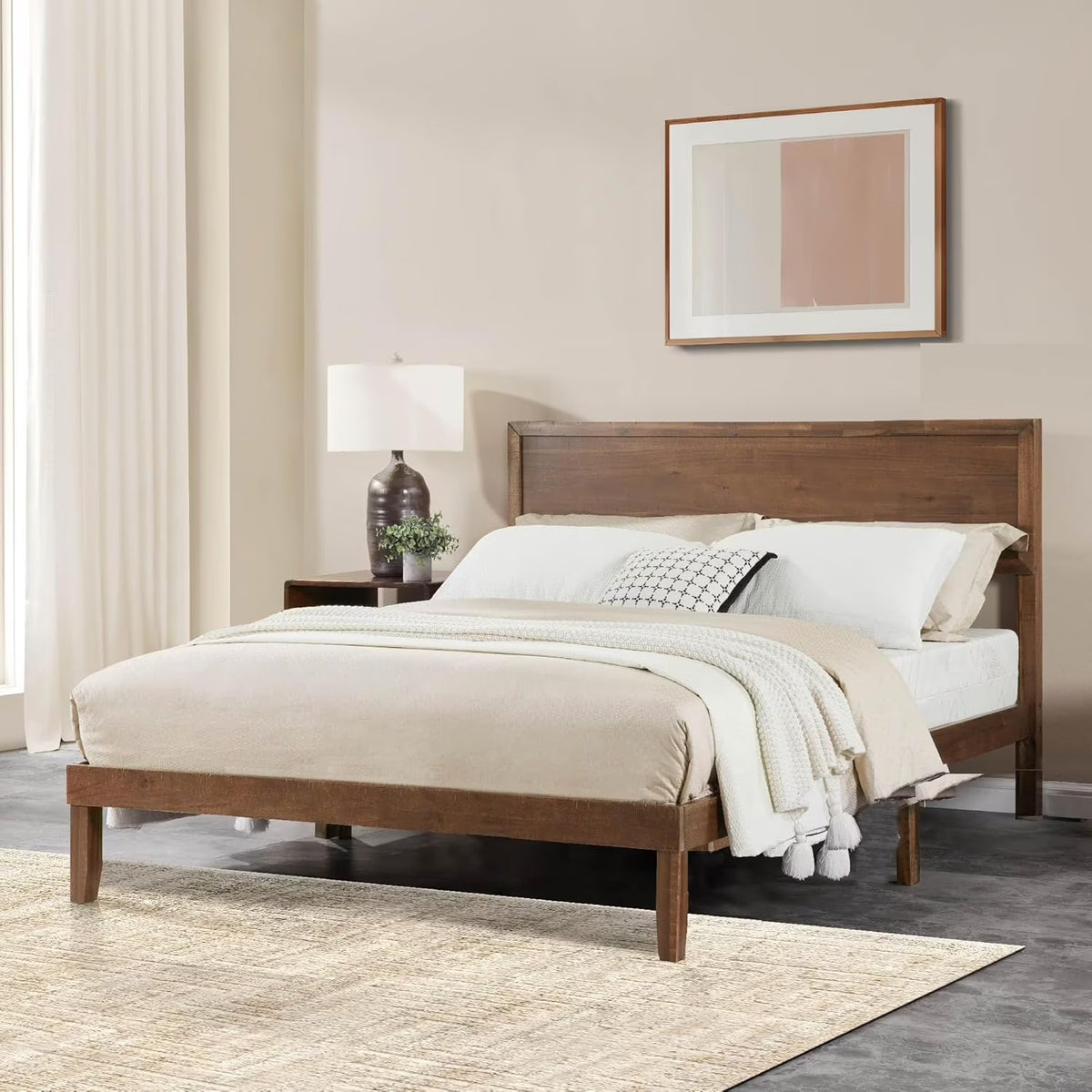 BISHE Wood King Size Bed Frame,Wooden King Platform Bed Frame with Headboard,Sturdy Rubber Modern Home Style Bed Frame for Bedroom, King