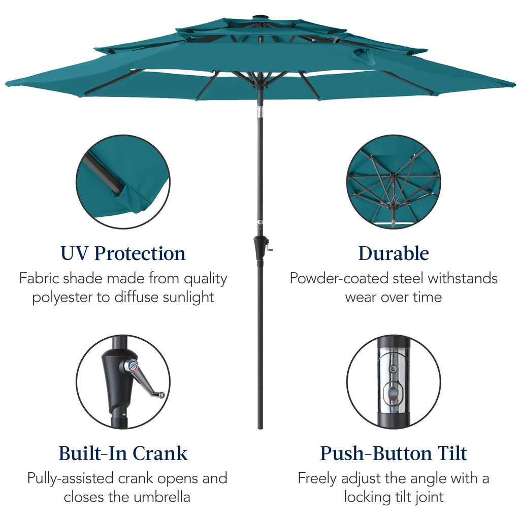 Best Choice Products 10ft 3-Tier Patio Umbrella, Market Sun Shade w/ Tilt Adjustment, Easy Crank - Red