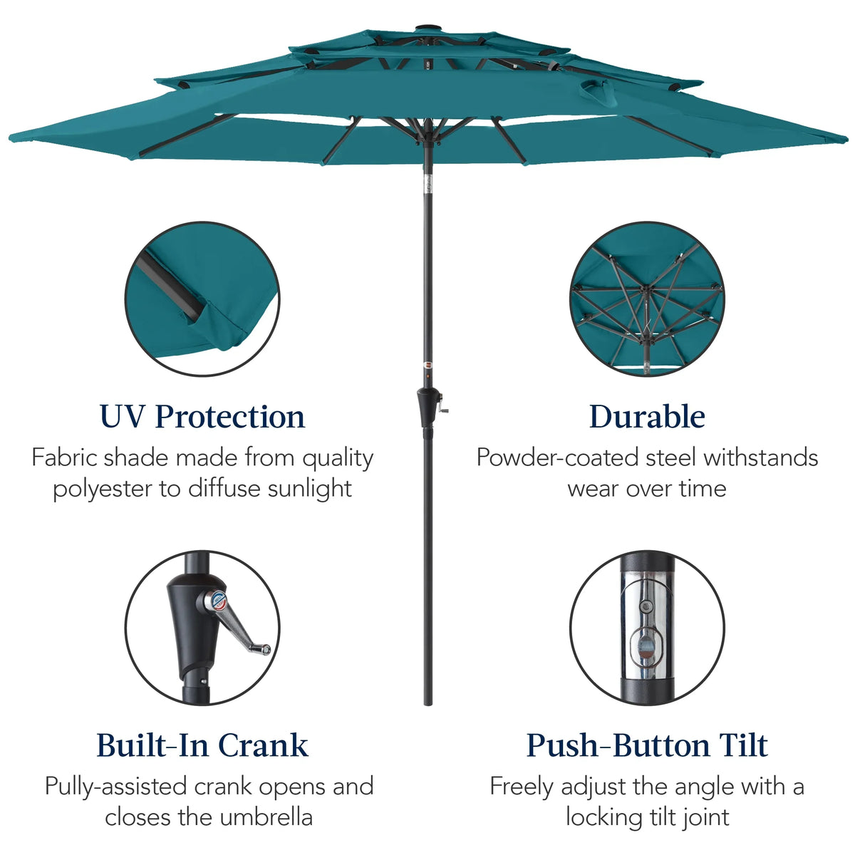 Best Choice Products 10ft 3-Tier Patio Umbrella, Market Sun Shade w/ Tilt Adjustment, Easy Crank - Red