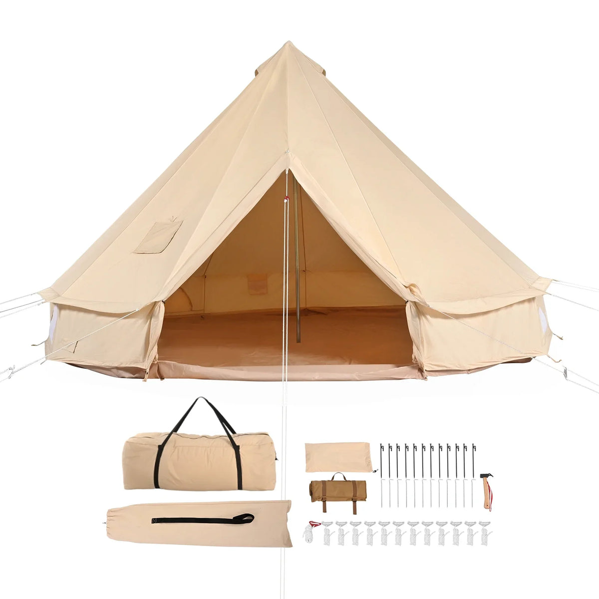 KFFKFF Canvas Bell Tent 5m/16.4ft 4-Season Camping Yurt Tent with Stove Jack