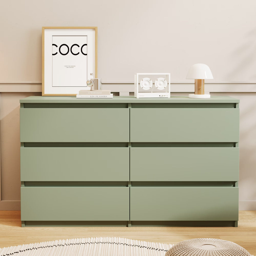 Aukfa Modern 6-Drawer Dresser Chest of Drawers Storage Cabinet for Bedroom Living Room, Green
