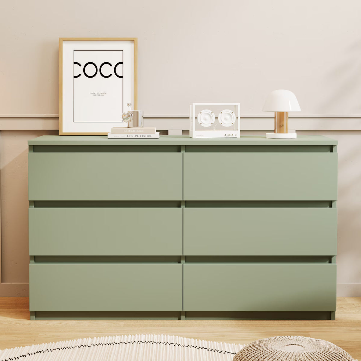 Aukfa Modern 6-Drawer Dresser Chest of Drawers Storage Cabinet for Bedroom Living Room, Green
