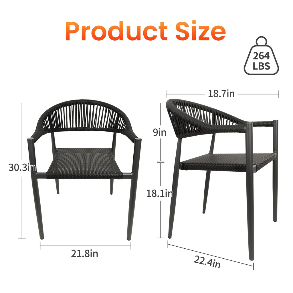 Vmopu New Set of 4 Gray Outdoor Stackable Dining Chair, PE Rattan for Bistro Restaurant Garden