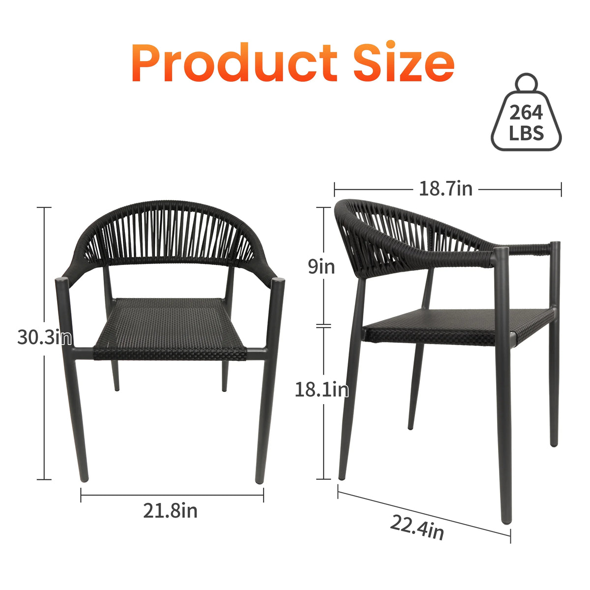 Vmopu New Set of 4 Gray Outdoor Stackable Dining Chair, PE Rattan for Bistro Restaurant Garden