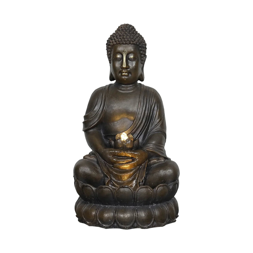 33" H Buddha Outdoor Water Fountain with LED Lights and Pump,Zen Style Relaxing Garden Fountain Waterfall for Patio, Porch and Yard Decor