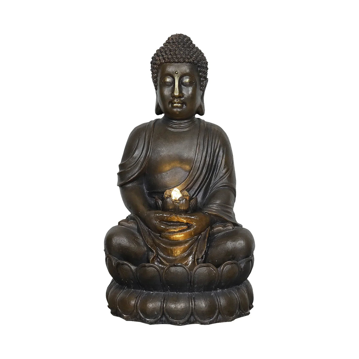 33" H Buddha Outdoor Water Fountain with LED Lights and Pump,Zen Style Relaxing Garden Fountain Waterfall for Patio, Porch and Yard Decor
