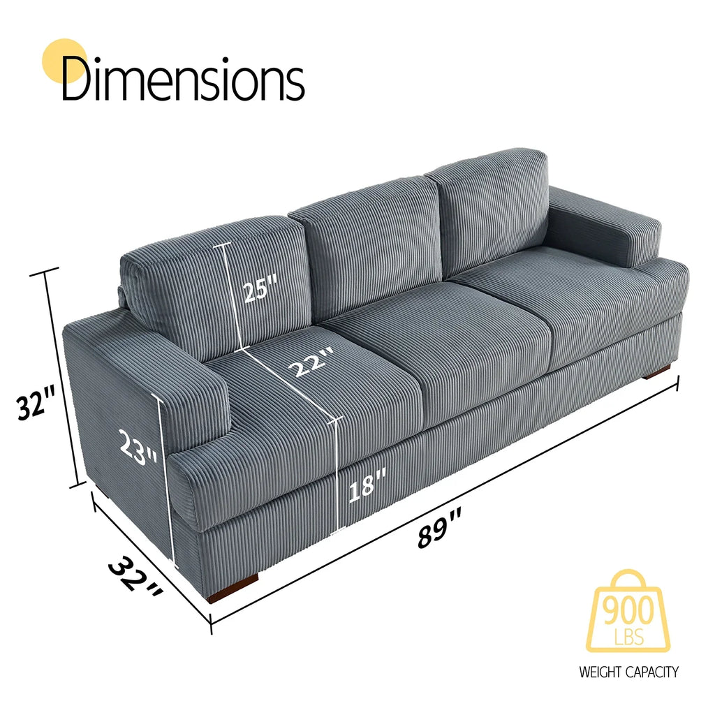 VANACC 89in Couch, Comfy Sofa with Wood Legs, 3 Seater Modern Sofa- Deep Seat Couches for Living Room, White Corduroy