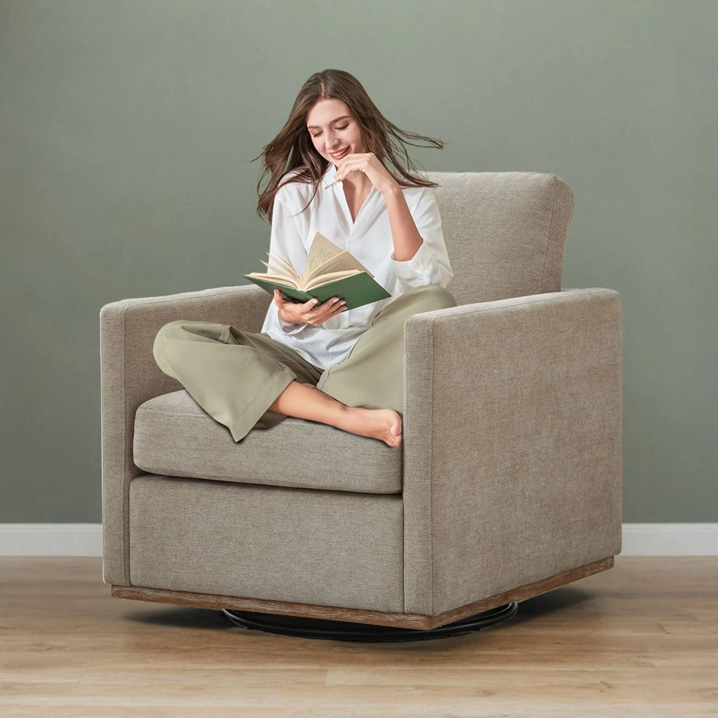Swivel Accent Chair"360 Degree Square Swivel Chair for Living Room, Mid Century Modern Upholstered Swivel Barrel Chair,Comfy Sofa Armchairs for Bedroom,Nursery,Chenille(Beige)