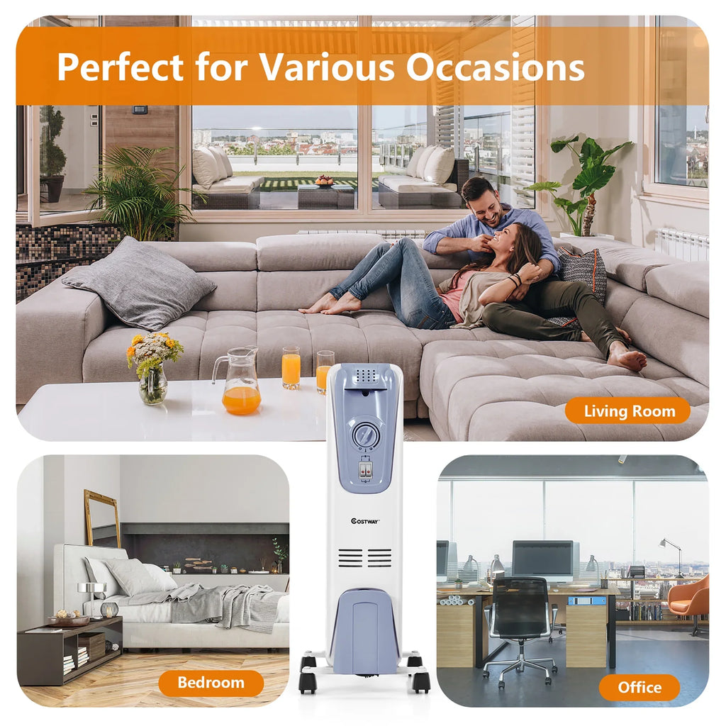 Costway 1500W Electric Oil Filled Radiator Space Heater 7-Fin Thermostat Room Radiant