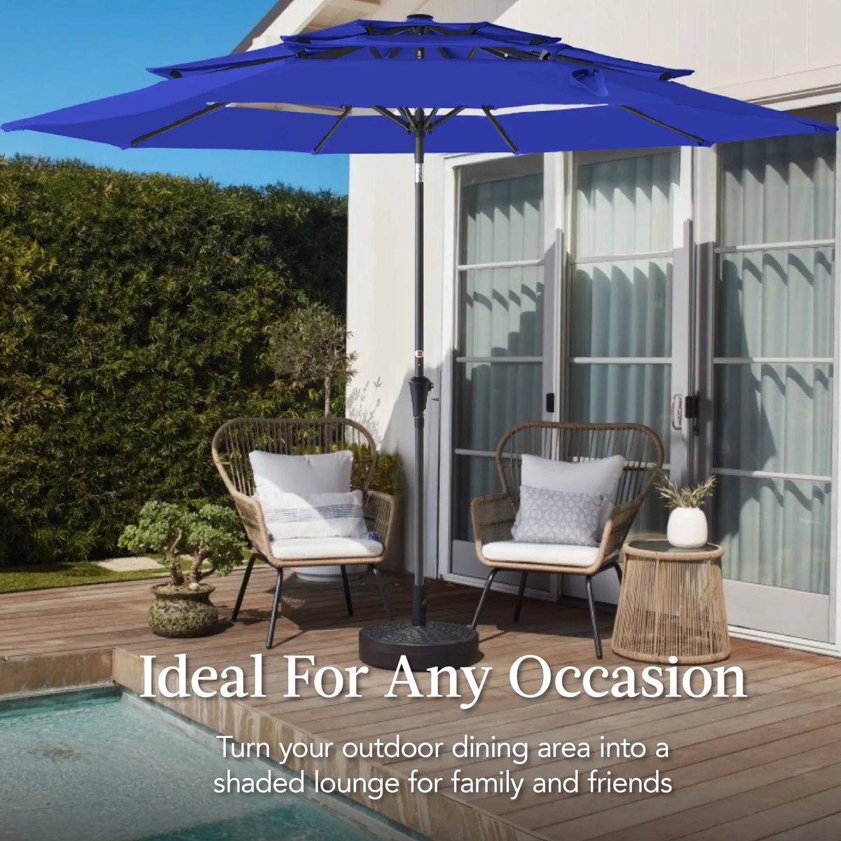 Best Choice Products 10ft 3-Tier Patio Umbrella, Market Sun Shade w/ Tilt Adjustment, Easy Crank - Red