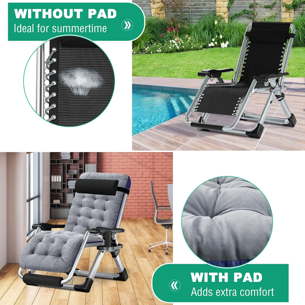 NAIZEA Zero Gravity Chair with Removable Cushion and Cup Holder Black
