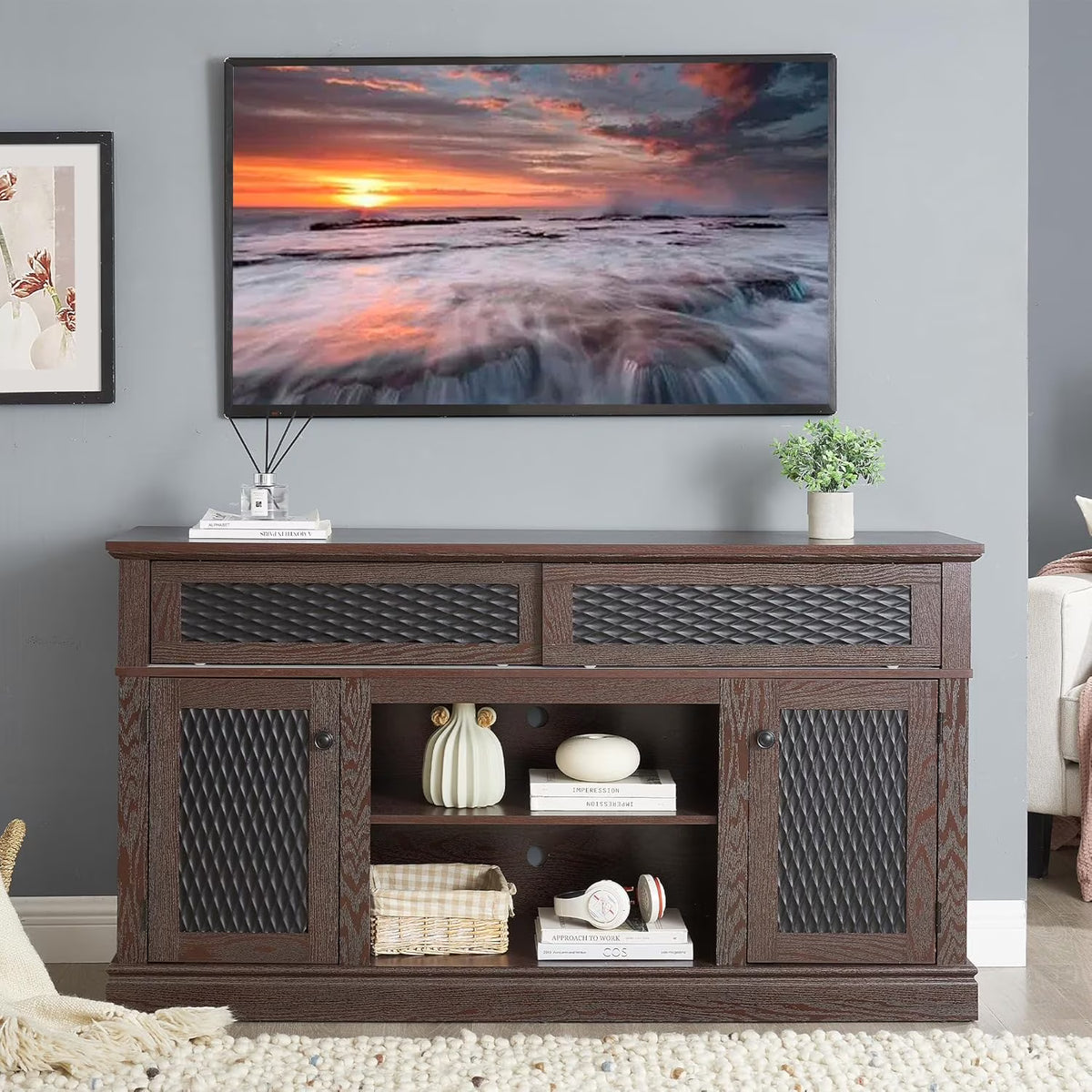 70 Inch TV Stand for TVs up to 80 Inch, Entertainment Center with Storage for Living Room, TV Console for Bedroom, Media Console for 40/50/55/60/65/70/75/80 Inch TV, White