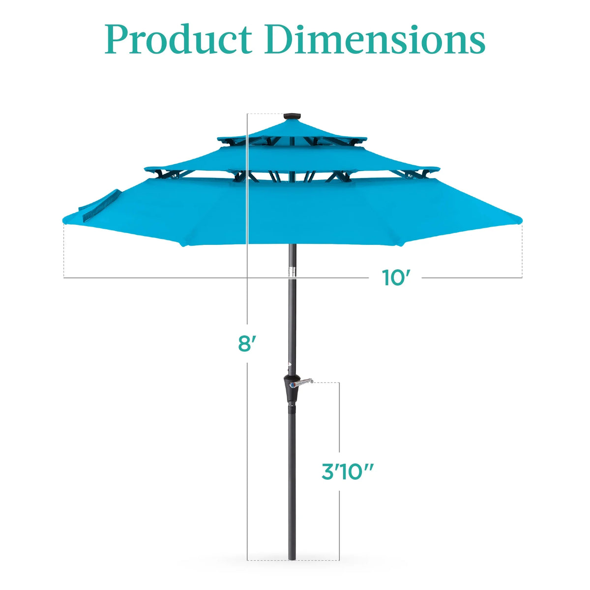 Best Choice Products 10ft 3-Tier Solar Patio Umbrella w/ 24 LED Lights, Tilt Adjustment, Easy Crank - Tan
