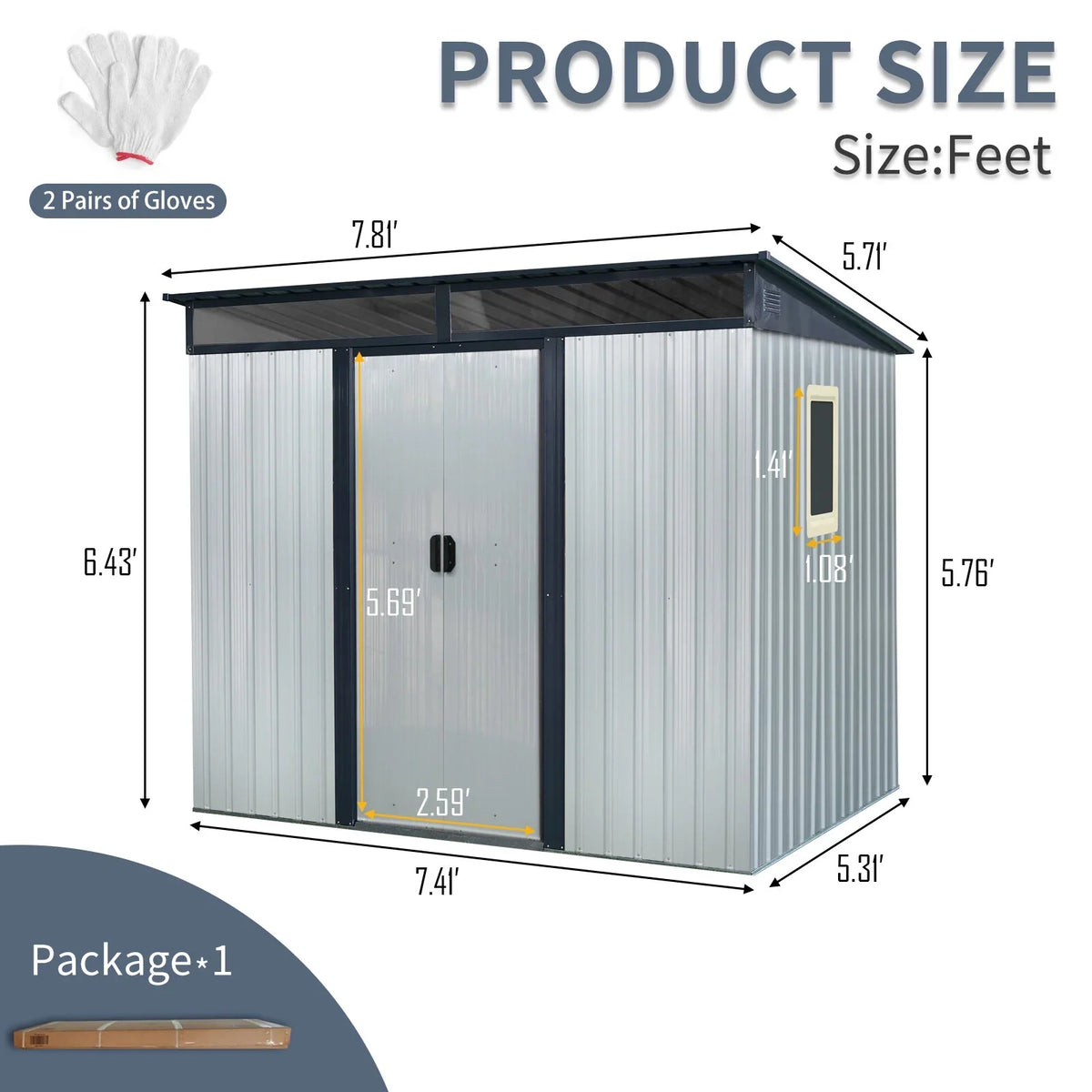 Garden Sheds 8 ft x 6 ft Outdoor Metal Storage Shed with Window and Transparent plate for Garden, Lawn (White and Black),Outdoor Sheds
