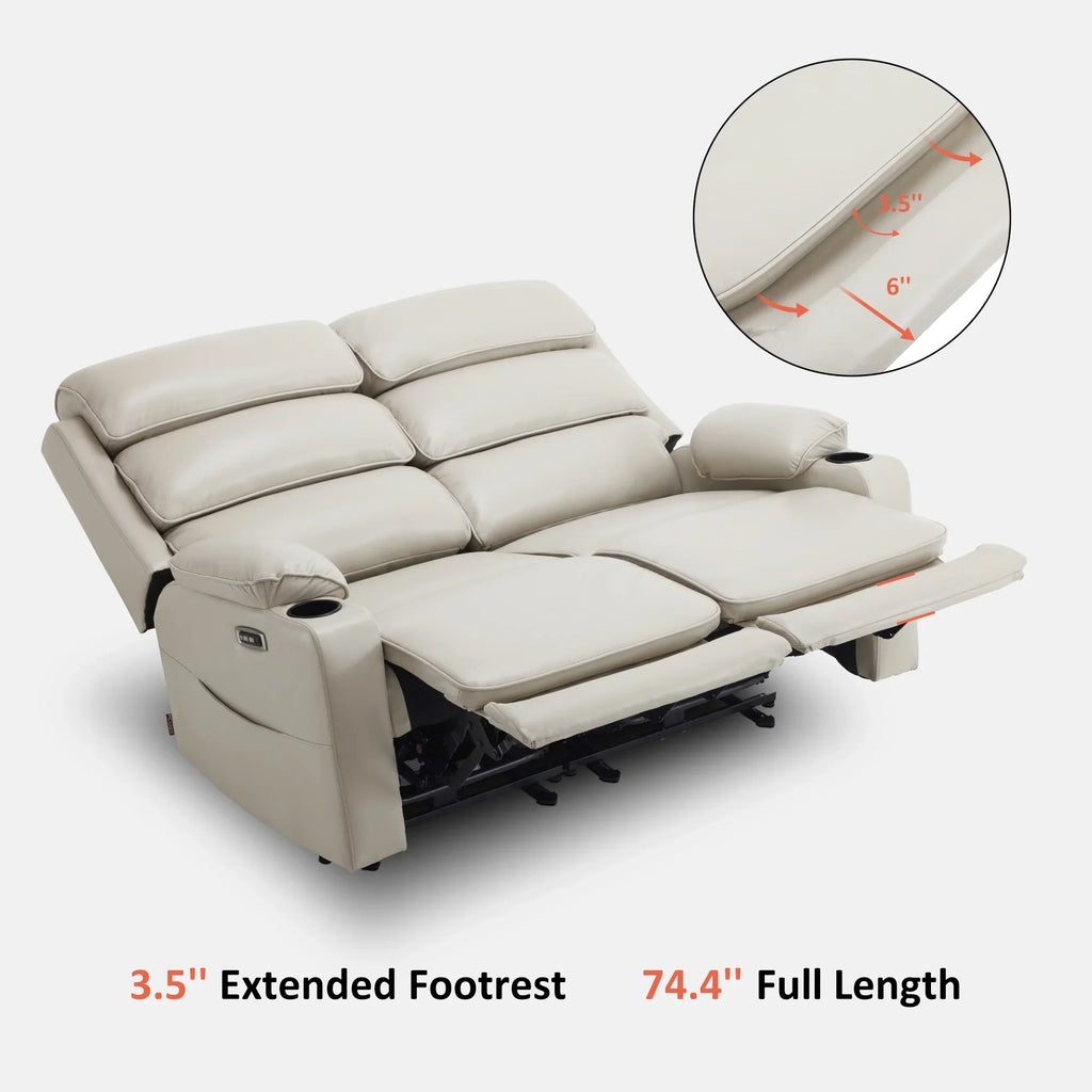 MCombo 63.4" Power Loveseat Recliner Sofa with Adjustable Headrest, Heat and Massage for Living Room, Faux Leather(Light Grey)