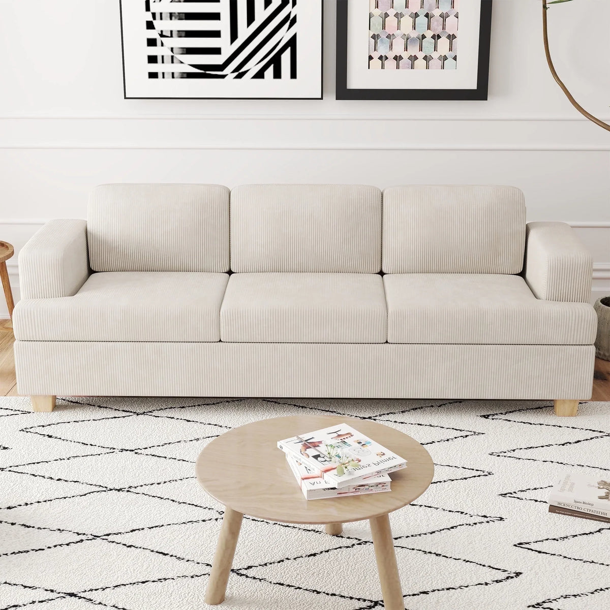 LUMIHO 89" Modern Corduroy Sofa,3 Seater Couches for Living Room, Bedroom,with Deep Seat,beige