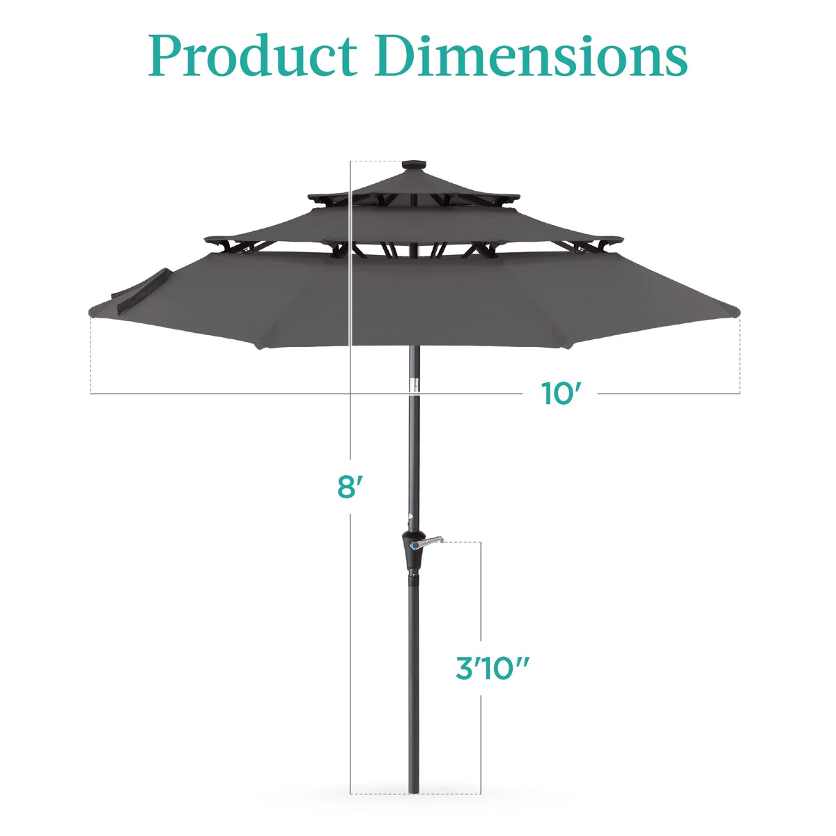 Best Choice Products 10ft 3-Tier Solar Patio Umbrella w/ 24 LED Lights, Tilt Adjustment, Easy Crank - Tan