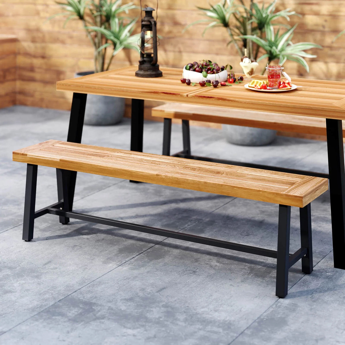 Costway 63" Long Outdoor Acacia Wood Bench Seats up to 3 Persons for Garden Porch