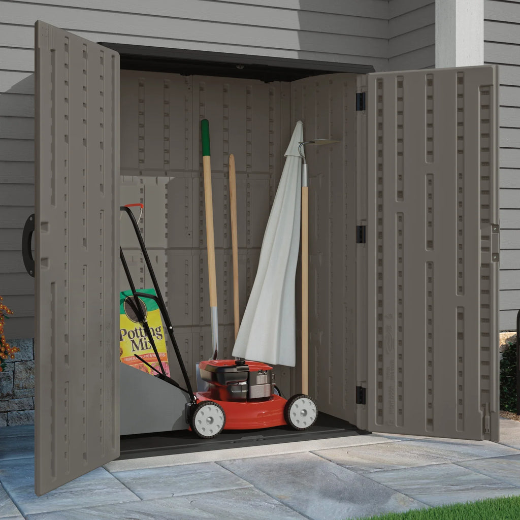 Suncast 54 Cu Ft Vertical Shed Outdoor Storage for Patio and Garage, Stoney