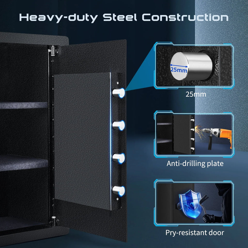 SRWTRCHRY 4.2 Cu ft Large Safe Box Fire-Resistant, Home Safe with Digital Keypad and Deposit Slot & Dual Alarm System, Money Safe With Mute Function and LED Light, Safe for Money Valuables