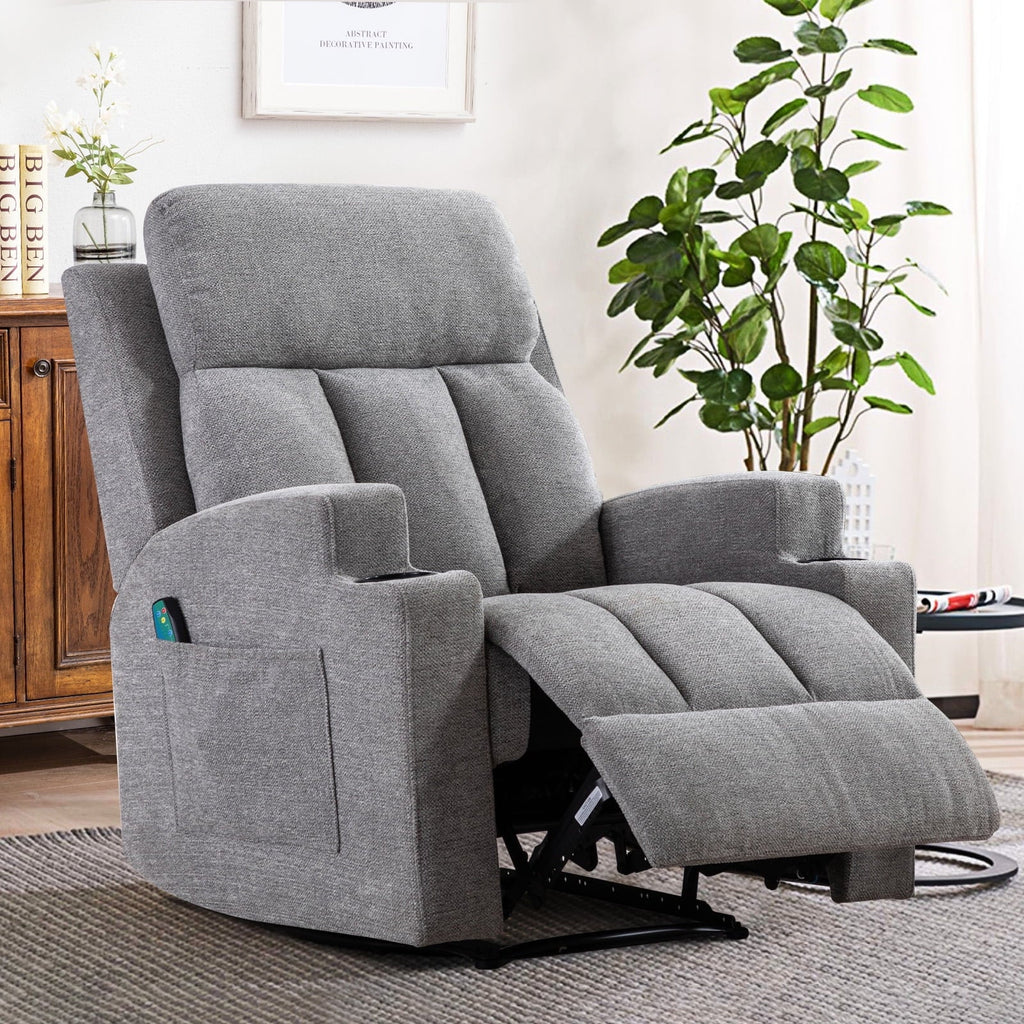 Bonzy Home Heated Manual Massage Recliner with Cup Holder Padded Breathable Fabric Recliner, Home Theater Seating"Navy