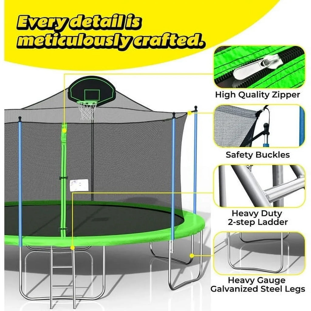 SOGES 12ft Trampolines with Slide and Swing, Basketball Hoop, 4�C7 Kids