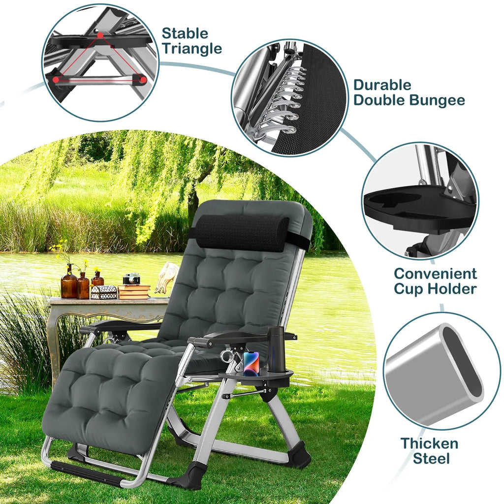 NAIZEA Zero Gravity Chair with Removable Cushion and Cup Holder Black