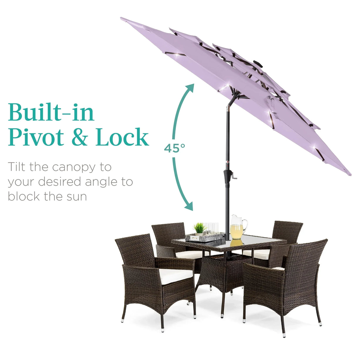 Best Choice Products 10ft 3-Tier Solar Patio Umbrella w/ 24 LED Lights, Tilt Adjustment, Easy Crank - Tan