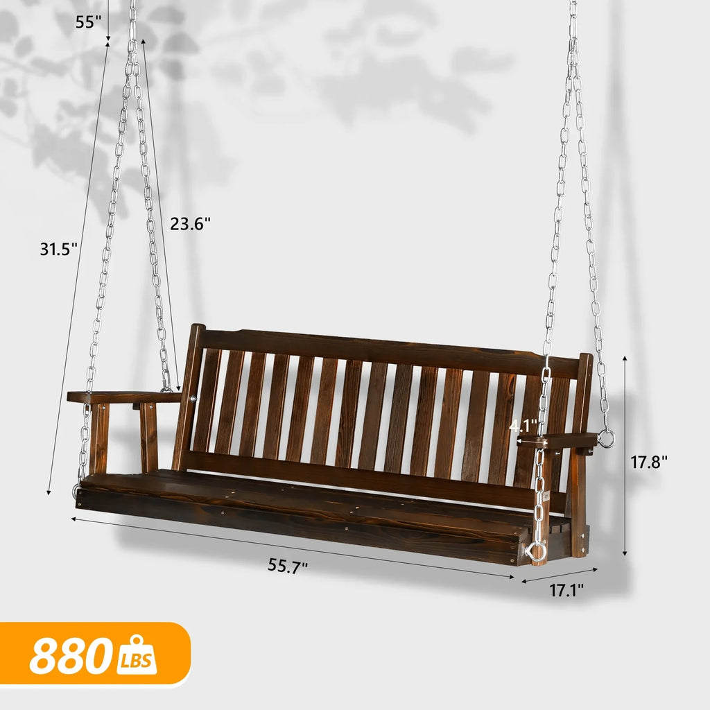VINGLI Heavy Duty 880 LBS 4 FT Patio Wooden Porch Swing with Upgraded Adjustable Chains, Rustic