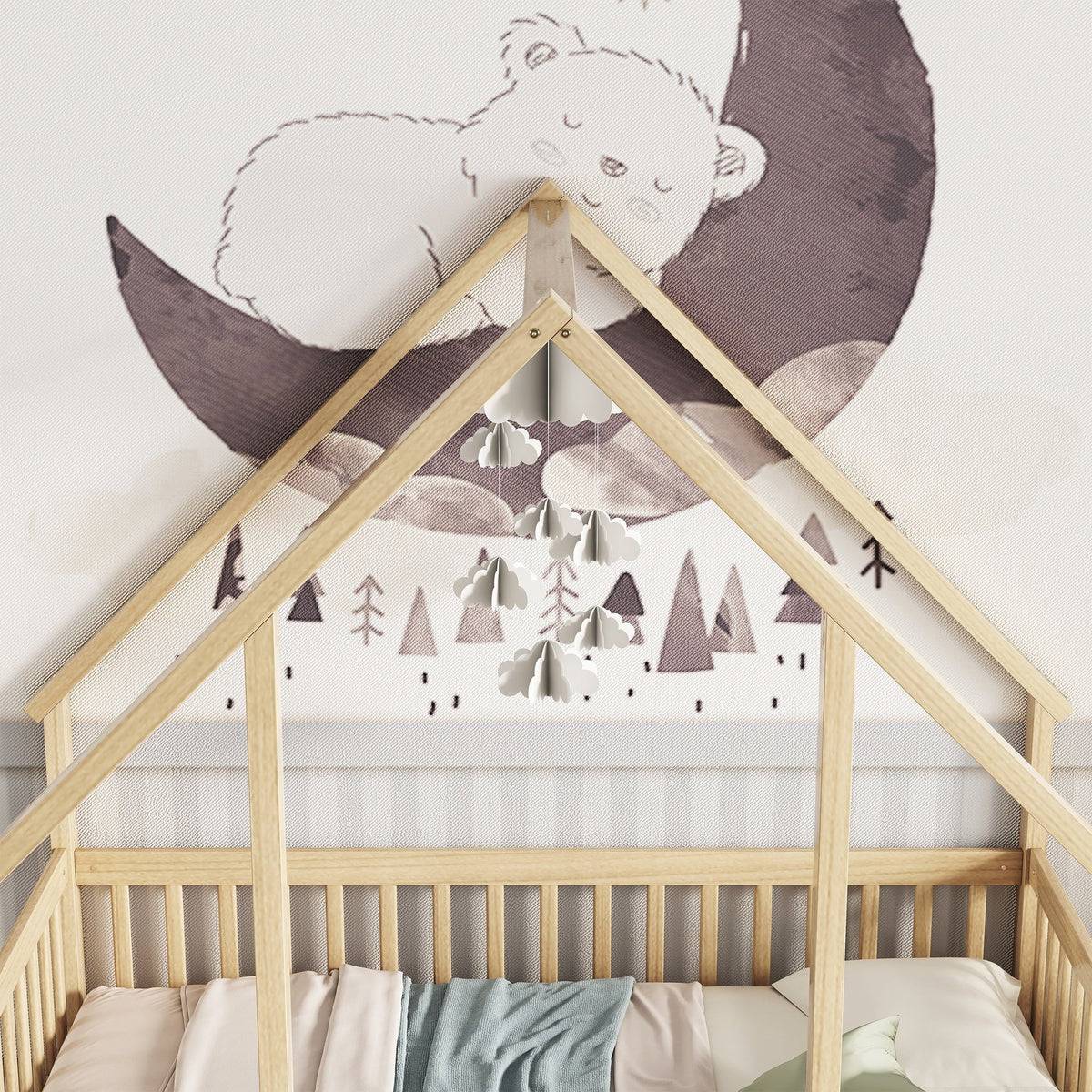 Bellemave Twin Size Floor Bed Frame, Wooden House Bed Twin Size with Fence, Montessori Bed with Guardrails for Bedroom (White)