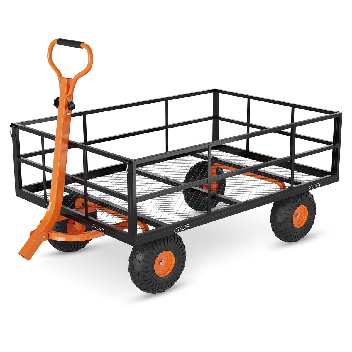 Heavy Duty Steel Garden Cart, Garden Wagon Cart on Wheels, Outdoor Metal Yard Utility Wagon Carts w/Adjustable Handle & Removable Sides(Convert to Flatbed)
