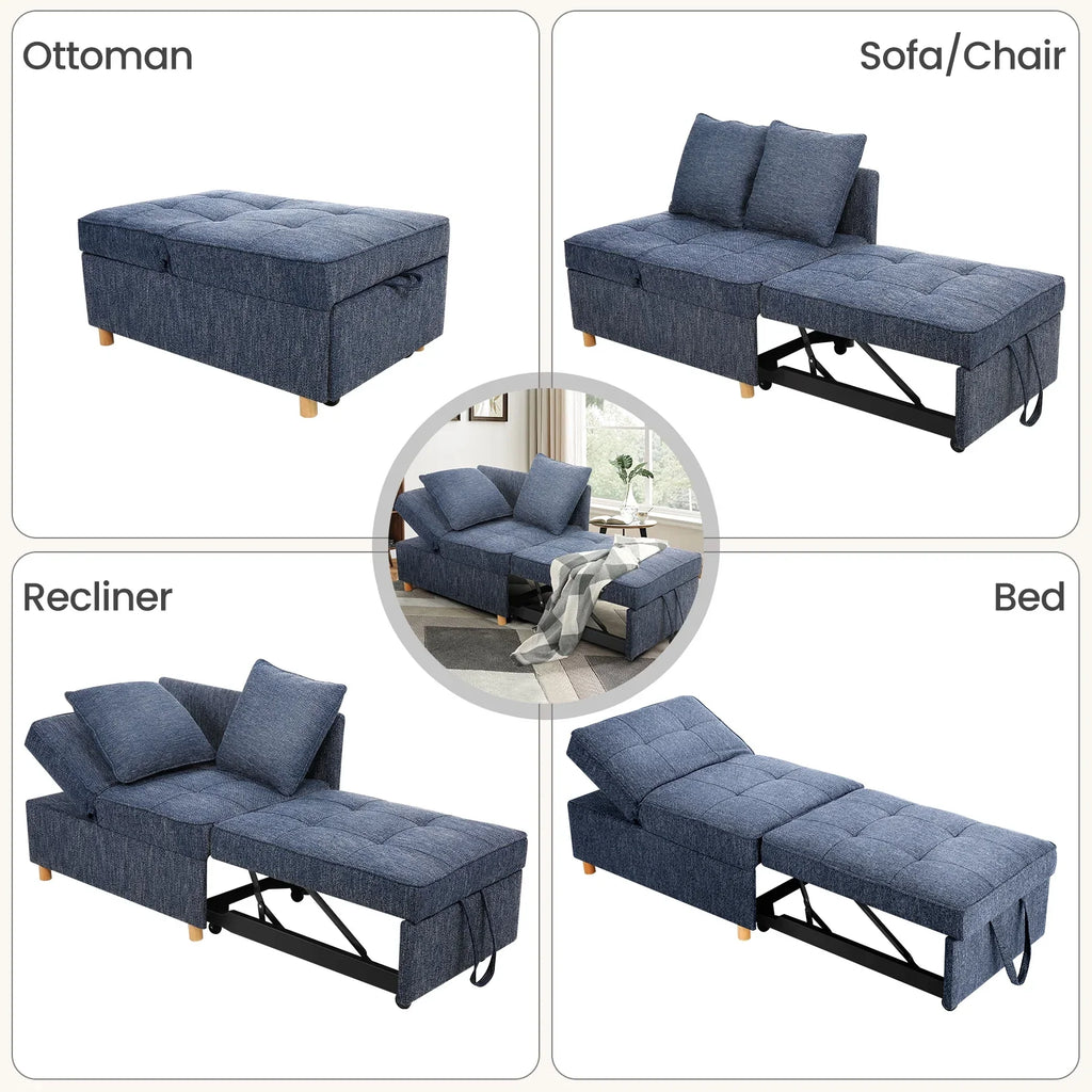 SEJOV 4-in-1 Convertible Sleeper Chair Bed, Linen Sofa Bed for Small Space, Futon Sofa with 2 Throw Pillows for Living Room, Single Recliner with 5 Adjustable Backrest for Bedroom Apartment, Brown