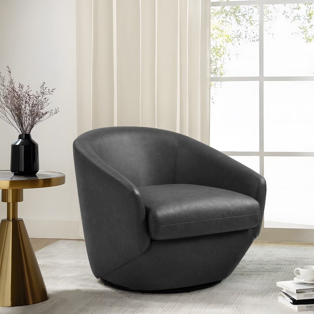 DREAMSIDEA Faux Leather Swivel Accent Chair Sets of 2 360" Swivel Barrel Chair,Swivel Club Sofa for Living Room, Bedroom, Office,Brown