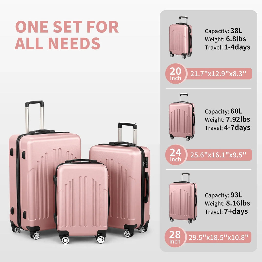 Red 3-Piece Hardshell Spinner Luggage Set (20in, 24in, 28in) - Large ABS Suitcase Set with 8 Wheels, Lightweight & Durable for Travel
