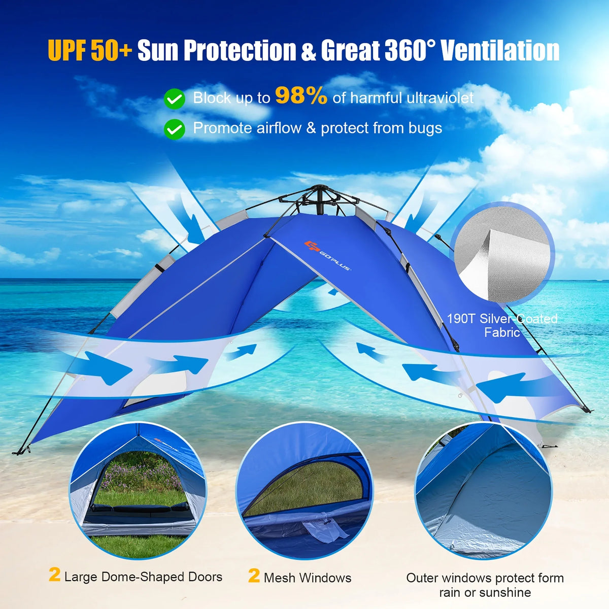 Goplus 4 Person Instant Pop-up Camping Tent 2-in-1 Double-Layer Waterproof Tent Blue