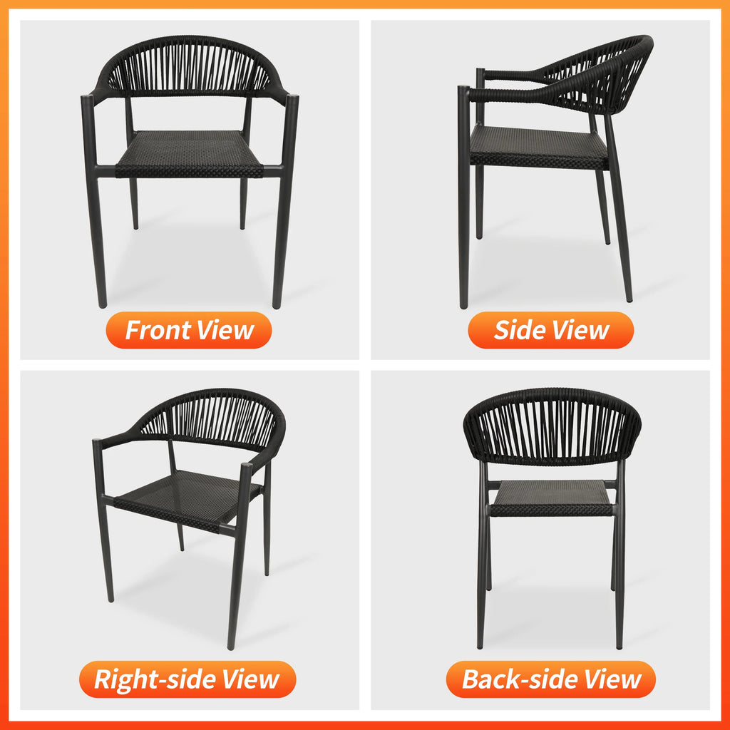 Vmopu New Set of 4 Gray Outdoor Stackable Dining Chair, PE Rattan for Bistro Restaurant Garden