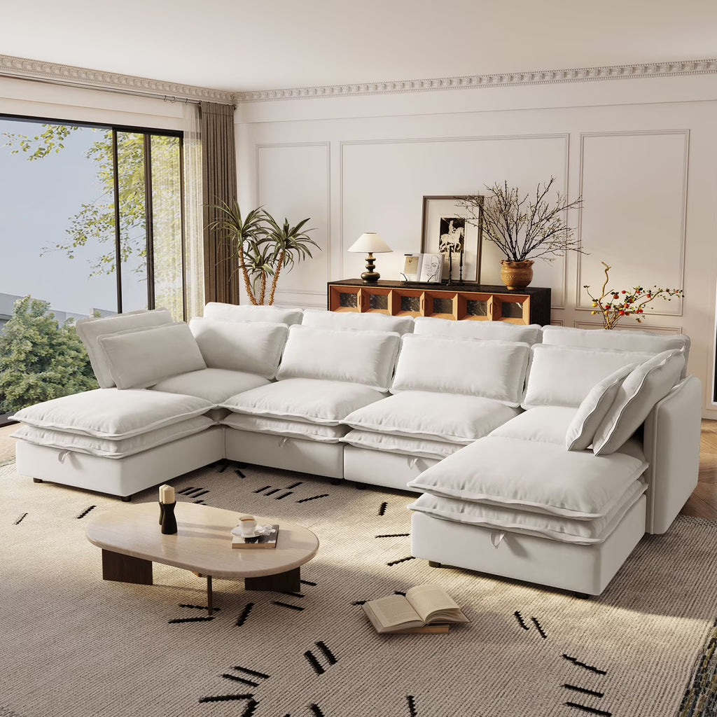 Harper & Bright Designs Modern Modular Corner Sofa Sectional with 2 Storage Ottomans, Free Combination L-Shaped Couch Set with Double-Layer Cushion for Living Room, Dark Blue