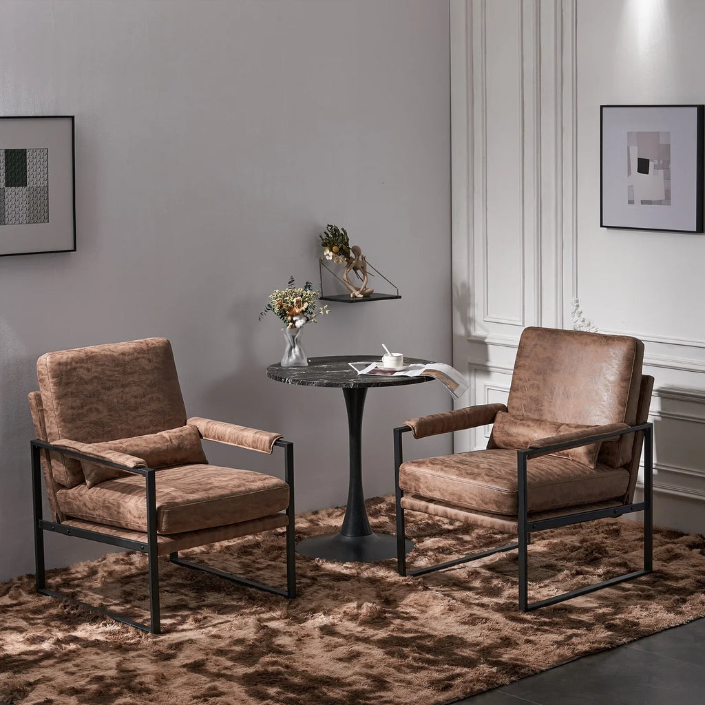 Ktaxon Accent Chair Lounge Armchair Modern Linen Fabric Upholstered Single Sofa with Black Coated Metal Frame Creamy White and Brown