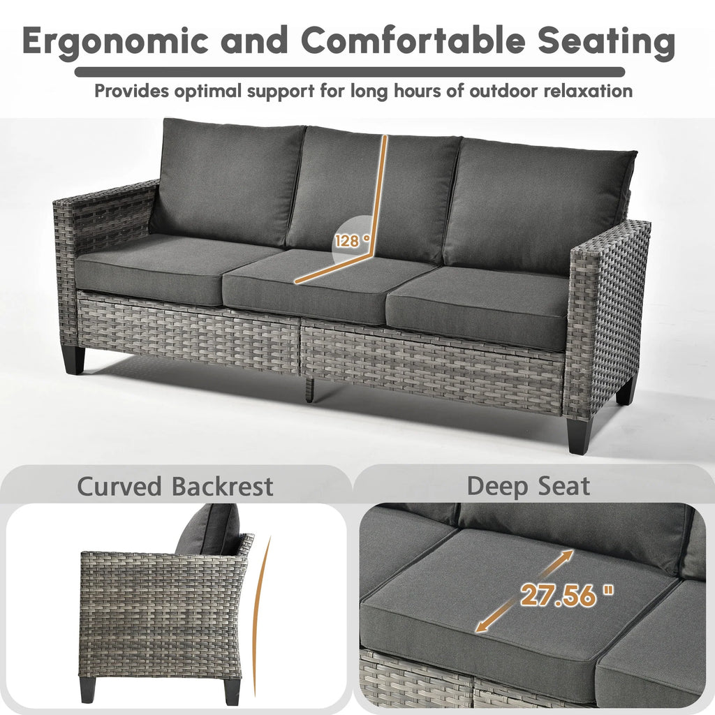 Ovios 5 Pieces Outdoor Patio Furniture Set Wicker Rattan Outdoor Conversation Comfortable Sectional Sofa with Steel Frame, Grey