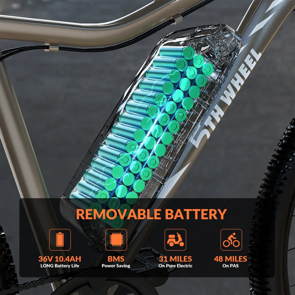 5TH WHEEL W17B 26" Electric Bike for Adult, 500W Peak Electric Bike with 36V 10.4Ah Removable Battery, Electric Bicycle with 7 Speed, UL2849