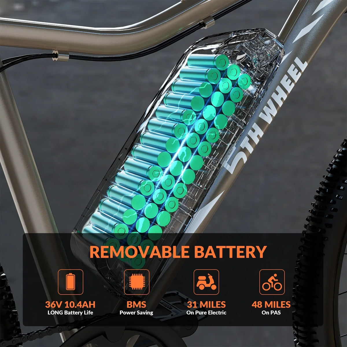 5TH WHEEL W17B 26" Electric Bike for Adult, 500W Peak Electric Bike with 36V 10.4Ah Removable Battery, Electric Bicycle with 7 Speed, UL2849