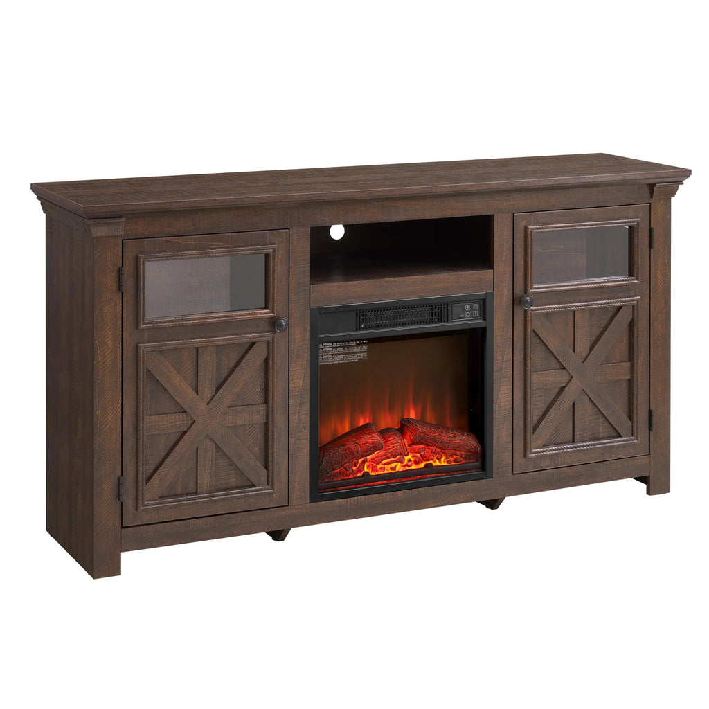 PAPROOS Fireplace TV Stand for 65 Inch TV, Modern Farmhouse TV Cabinet with 23'' Electric Fireplace, Entertainment Center Television Console Table for Living Room, Black+Brown
