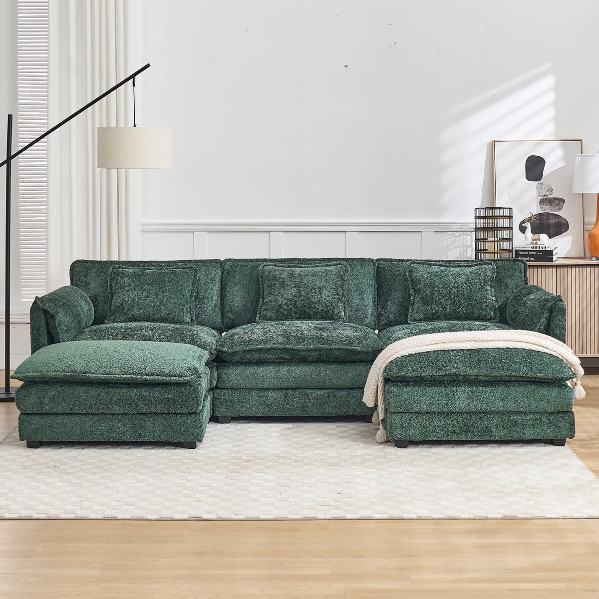 GNIXUU 112" Oversized Sectional Sofa Cloud Couch for Living Room, Modern Chenille L Shaped Couch, Comfy Boucle Modular Sofa Sleeper with Moveable Ottoman & Memory Foam (Green)