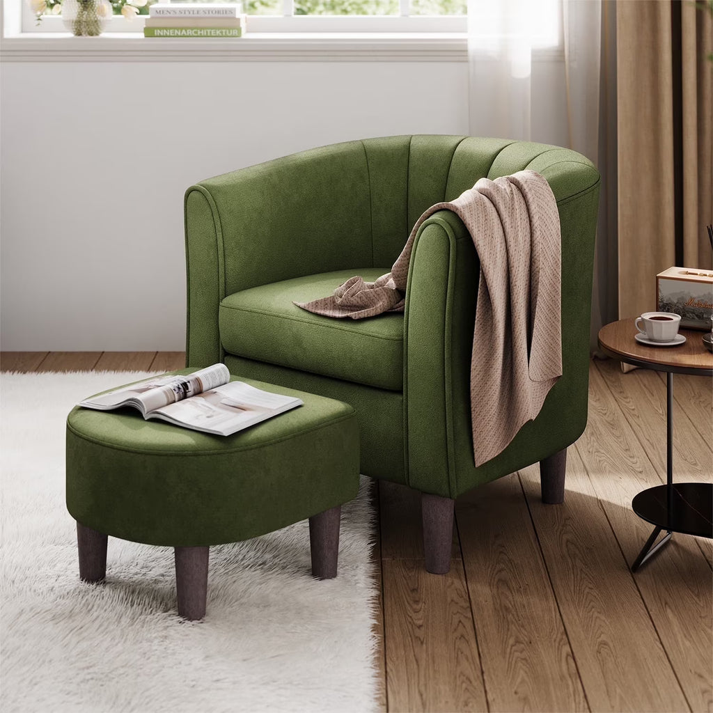 LINSY HOME Chenille Accent Chair with Ottoman for Living Room, Dark Gray