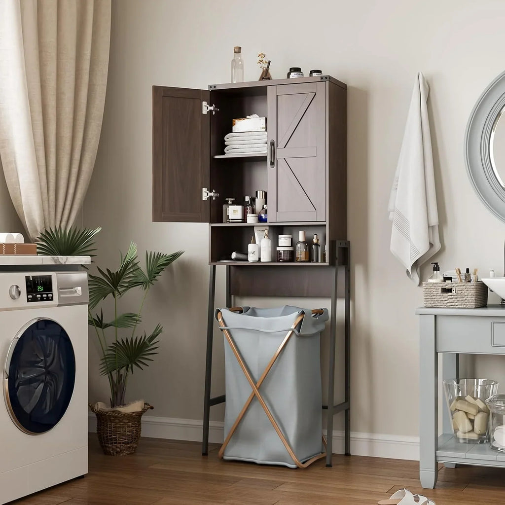 Vabches Over The Toilet Storage Cabinet, 68" H Farmhouse Freestanding Bathroom Storage Organizer with Double Doors & Storage Shelves