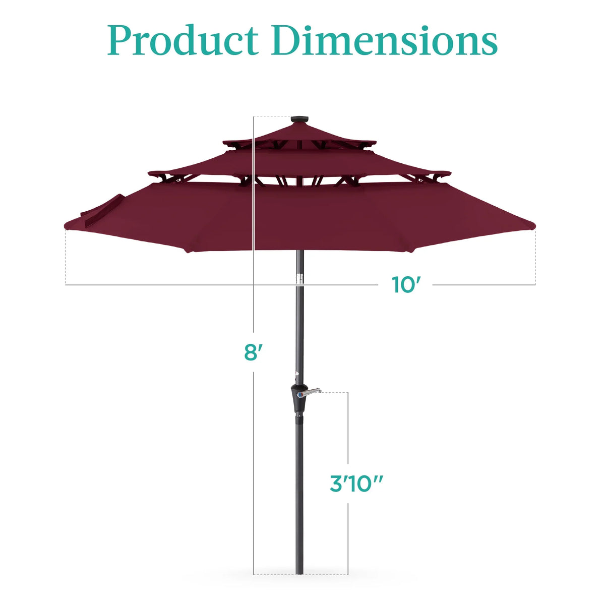 Best Choice Products 10ft 3-Tier Solar Patio Umbrella w/ 24 LED Lights, Tilt Adjustment, Easy Crank - Tan