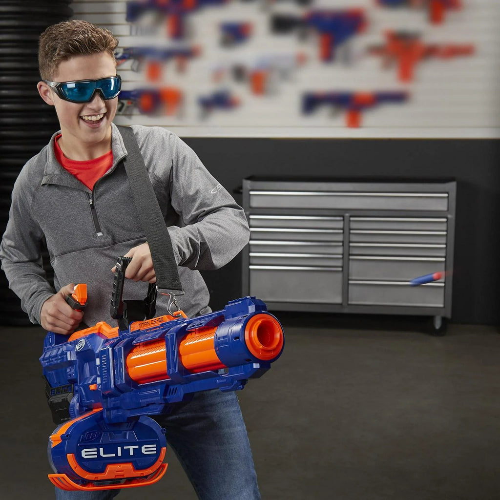 Nerf Elite Titan CS-50 Toy Blaster Fully Motorized 50 Dart Drum 50 Official Elite Dart Spinning Barrel. For Teens and Adults