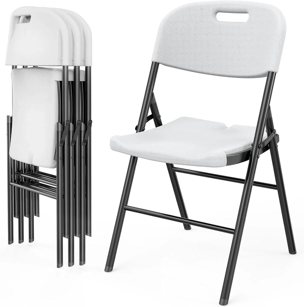 DYUKFG Folding Chairs, Heavy Duty Foldable Chair Portable HDPE Plastic Seat with Steel Frame for Indoor Outdoor Dinning Party Wedding School Use, White, 6 Pack